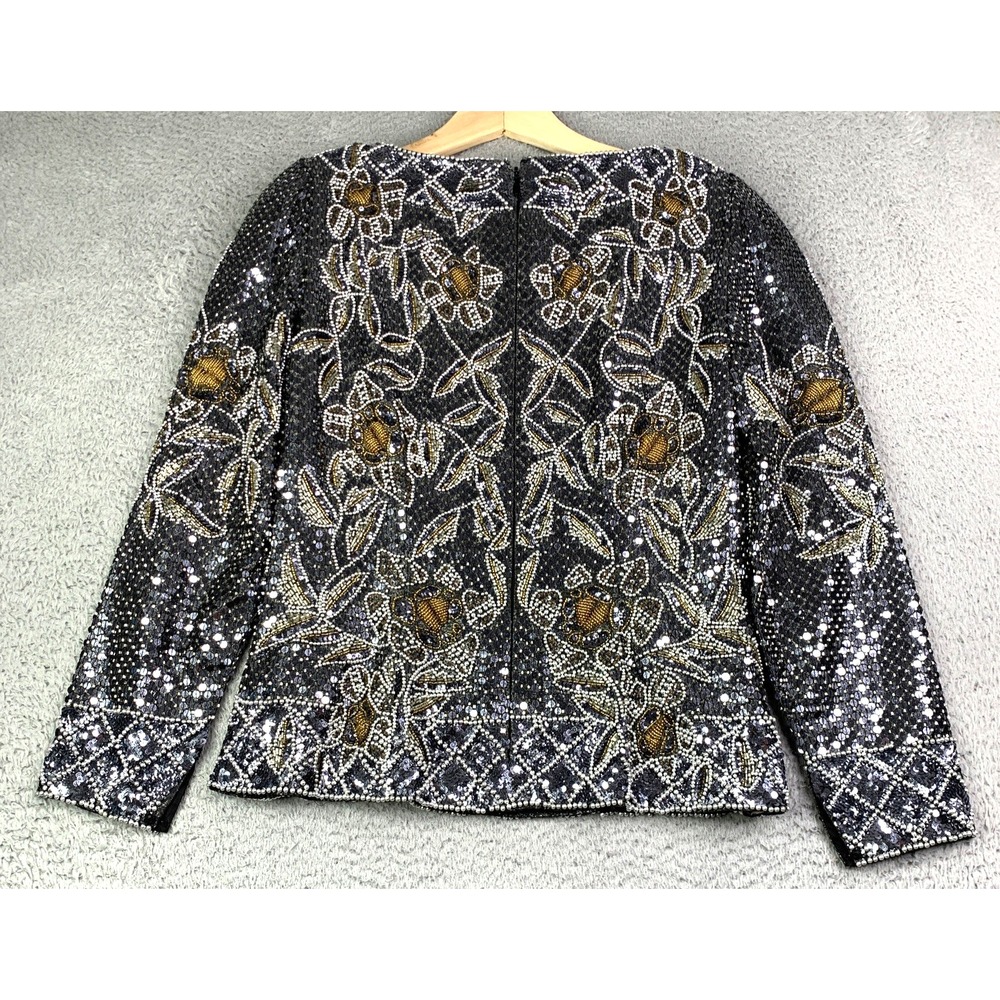 Black Tie Oleg Cassini Top Womens Size 8 Beaded Vintage Longsleeve Beautiful - Picture 6 of 14